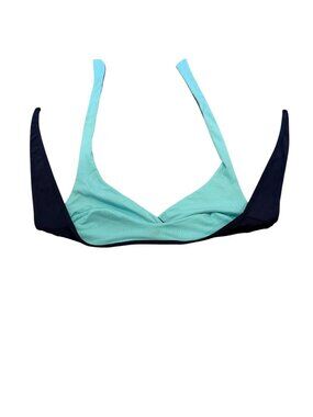 Reversible Navy & Aqua Bikini Top Halter Wrap Swim Top